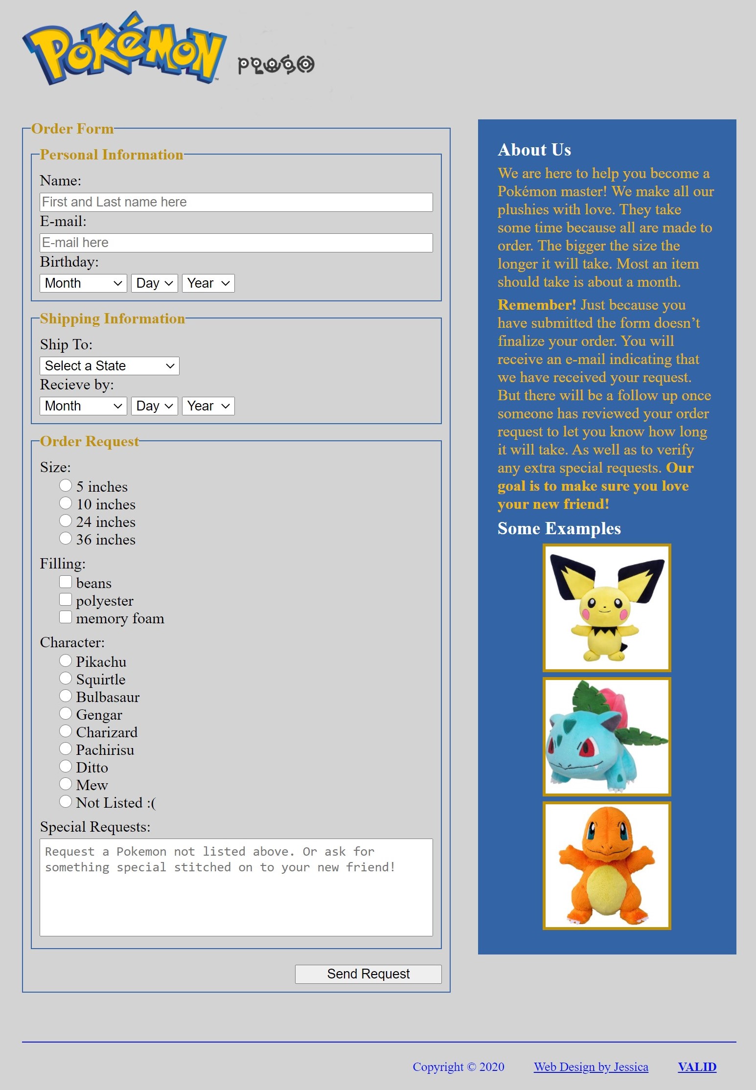 Pokémon Form Page