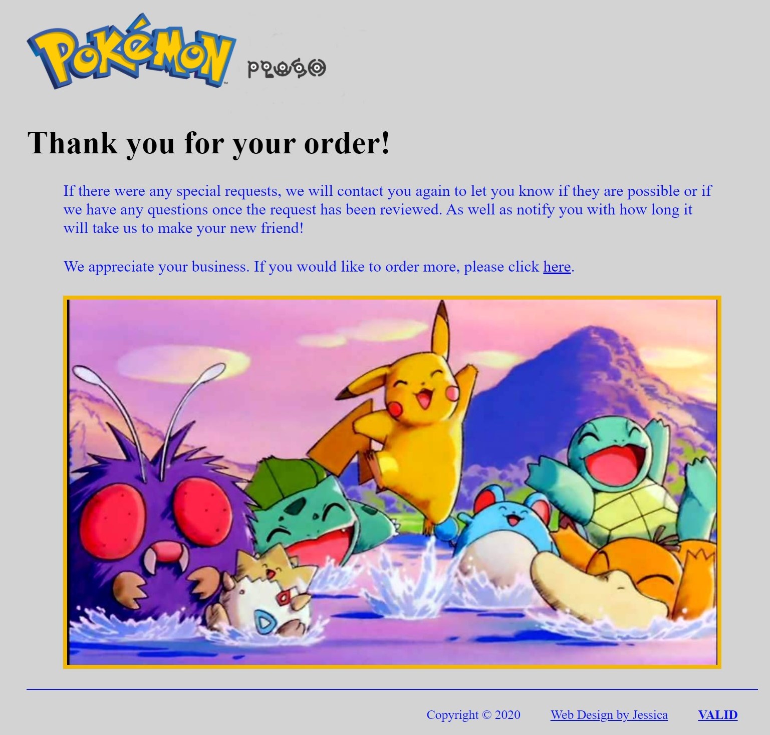 Pokémon Thank You Page