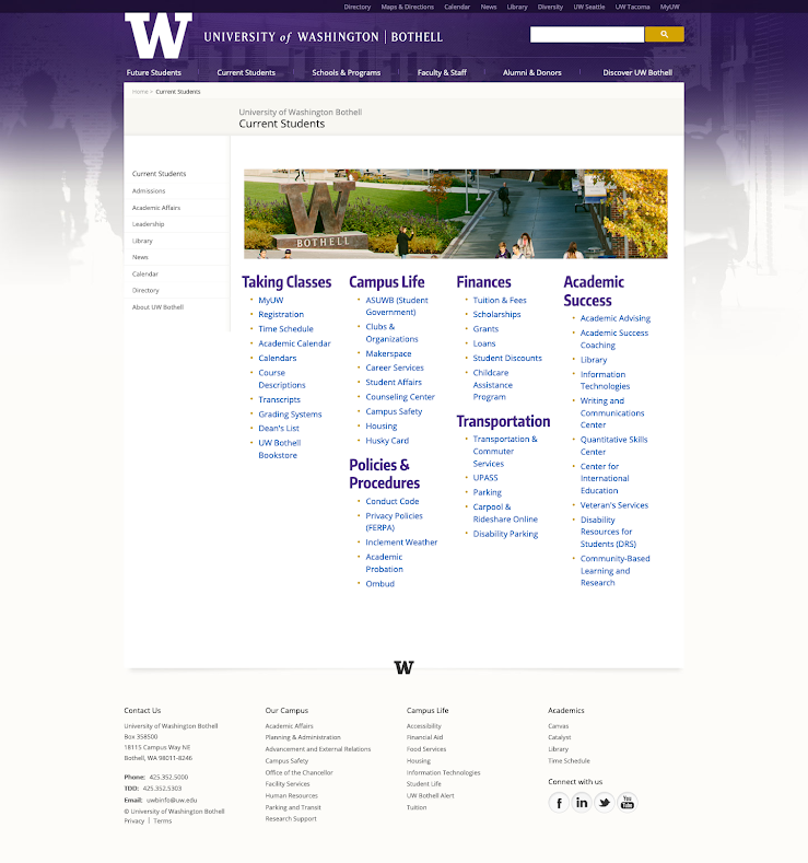 UWB's current student page